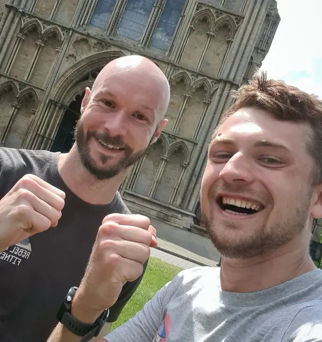 Phill and Guy adter running a half-marathon
